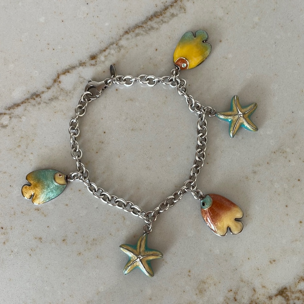 Thistle & Bee Sterling Charm Bracelet Enamel Charms — *RARE*